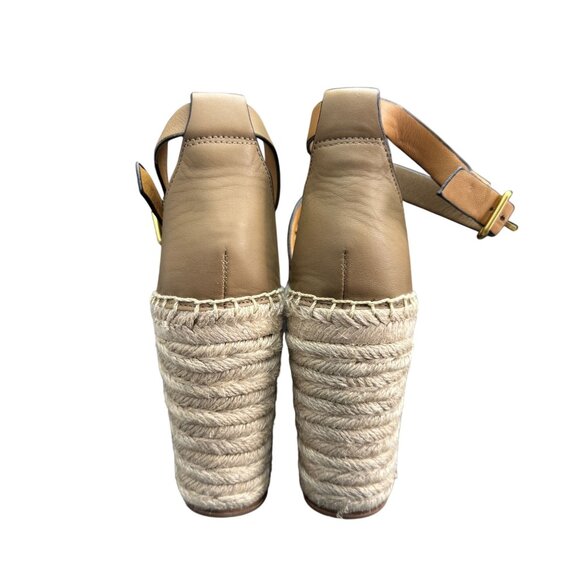 Tory Burch Basketweave Espadrille Wedge sandal Women's Leather Size 9M WORN ONCE - Picture 5 of 9